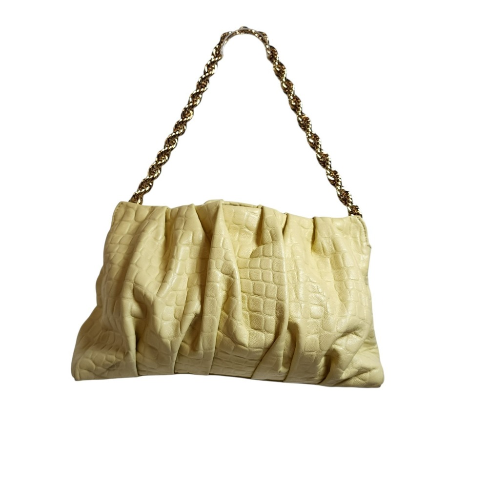 Sam Edelman Cream Croc Embossed Faux Leather Shoulder Bag Gold Chain Strap Hobo